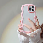 Wave Border Mobile Phone Case Solid Color Simple Candy Color - Yellow - detail close-up