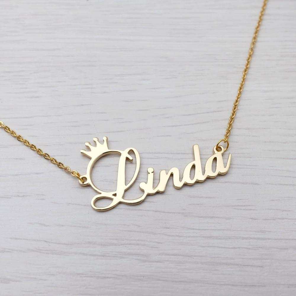 custom crown initial necklace with engraved letter pendant