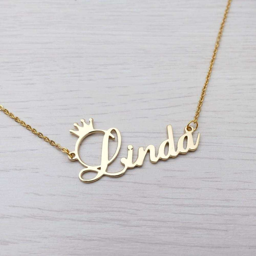 Custom Crown Initial Necklace – Engraved Letter Pendant