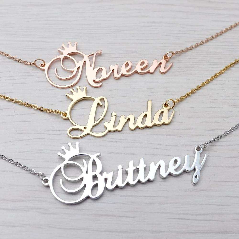 custom crown initial necklace stainless steel engraved pendant