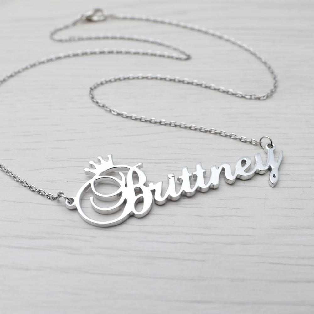 custom crown initial necklace stainless steel engraved pendant