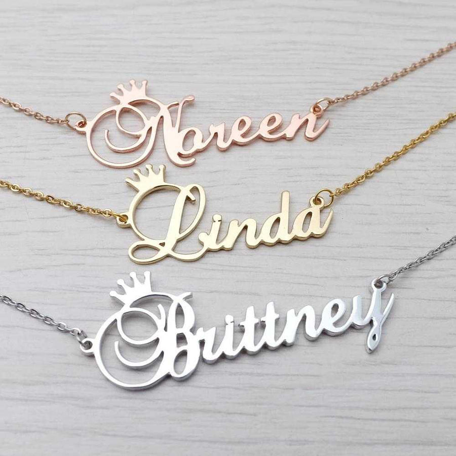 Custom Crown Initial Necklace – Engraved Letter Pendant