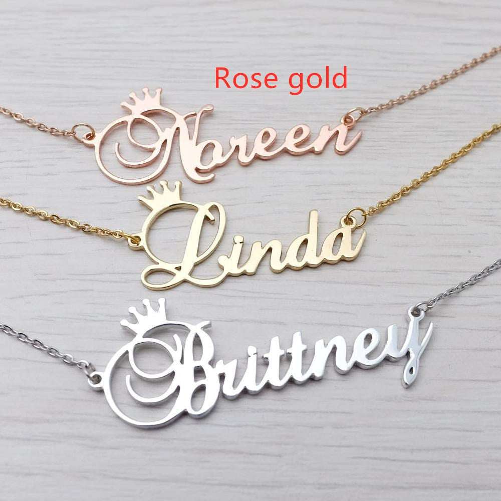 custom crown initial necklace engraved stainless steel pendant