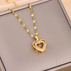 Double-layer Love Necklace With Rhinestones Titanium Steel Pendant Fashion Jewelry Woman Valentines Day Gift - 8018 Smart Love - front view