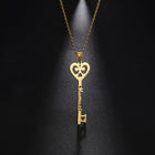 Custom Key Shaped Name Necklace Women's Stainless Steel Vertical Pendant Jewelry Couple Necklace - Rose Gold - detail close-up