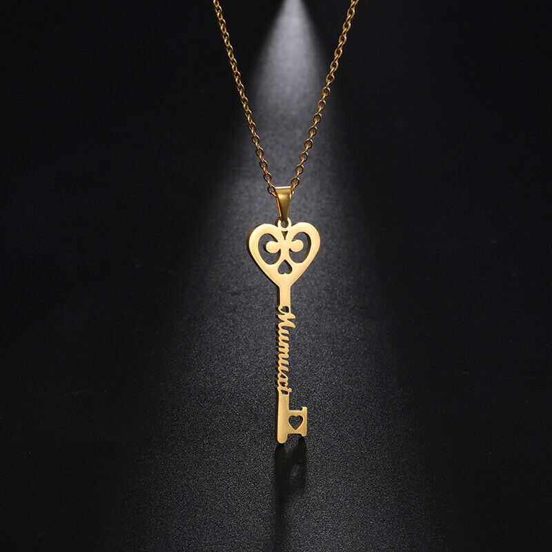 Custom Key Name Necklace – Personalized Couples Pendant Gift