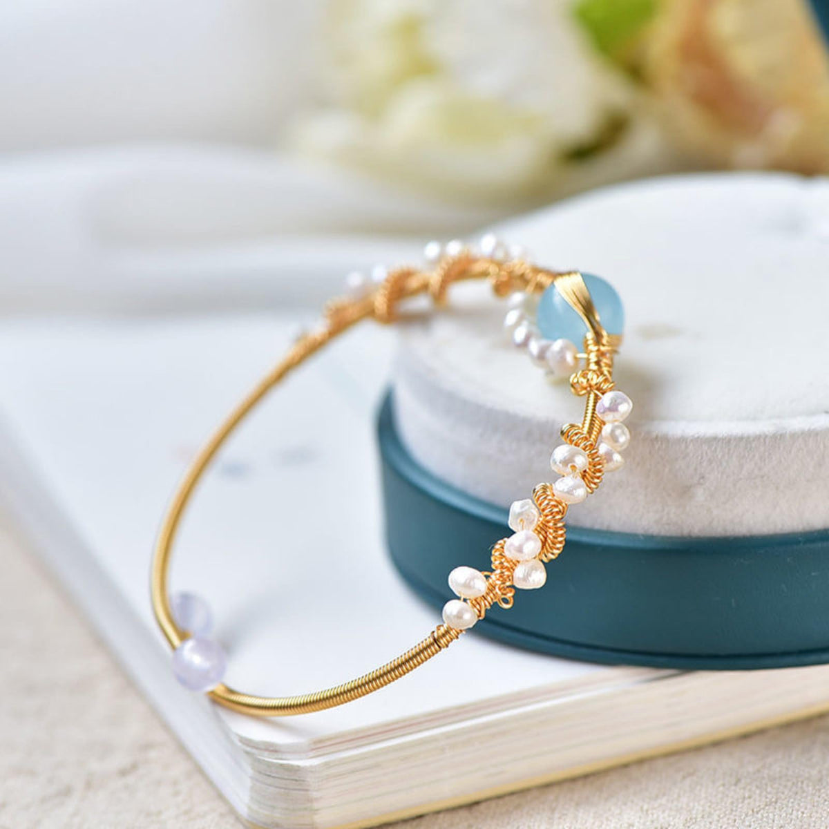 Pearl Bracelets For Women Gold Plating Pearl Bracelet Gold Wire Braided Vintage Style Bracelets Cuff Bracelets Fashion Bracelet - worn styled shot (6 of 7)