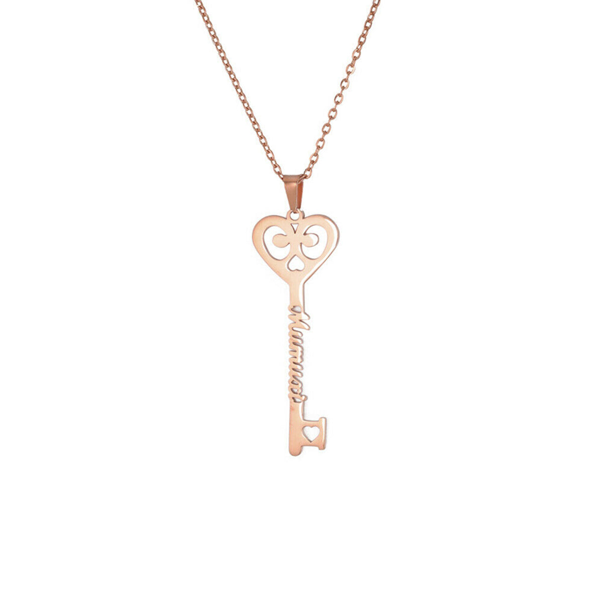 Custom Key Shaped Name Necklace Women's Stainless Steel Vertical Pendant Jewelry Couple Necklace - Gold - packaging shown