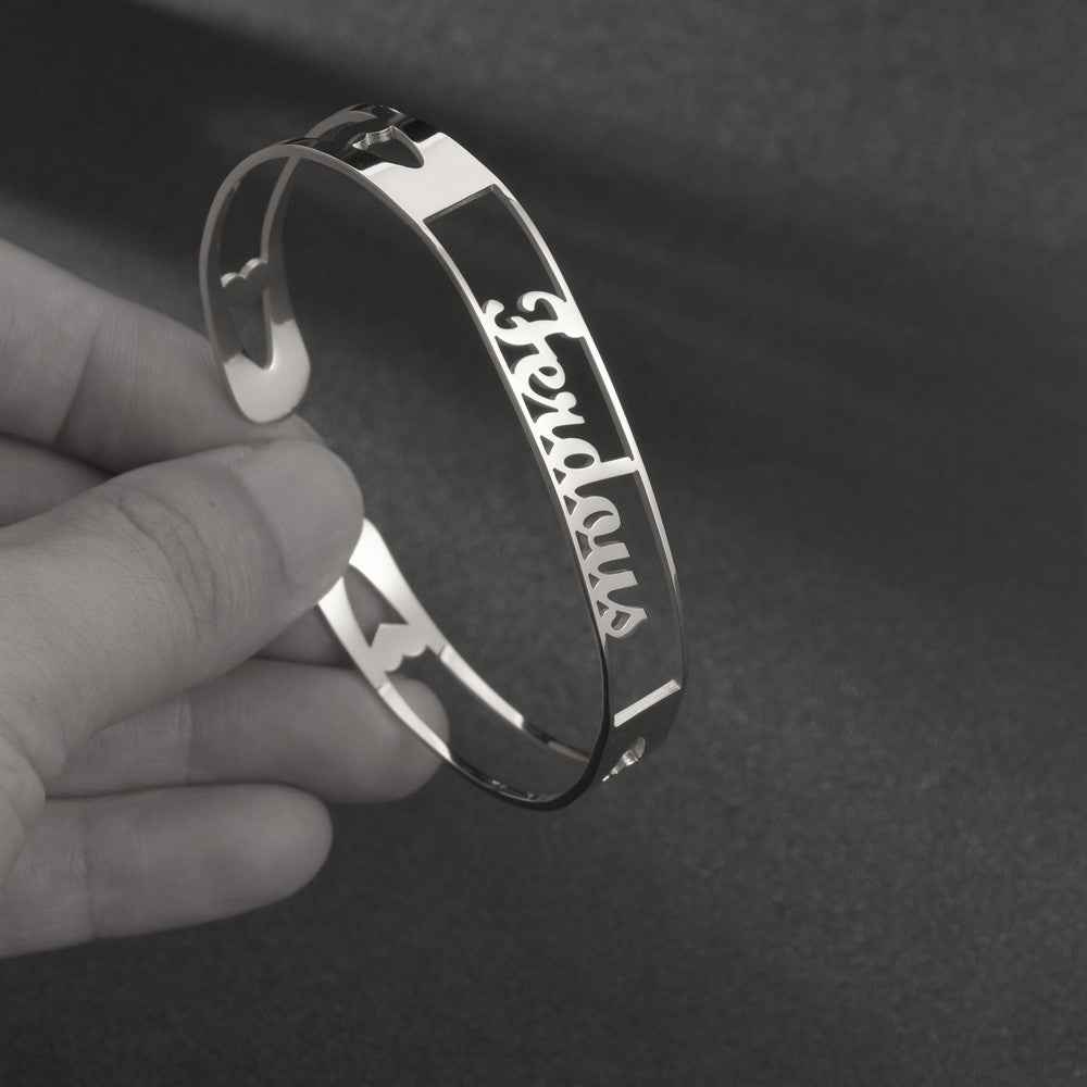 Customized Name Cuff Bracelet - Personalized Bangle, Multiple Widths & Styles - B - product photo