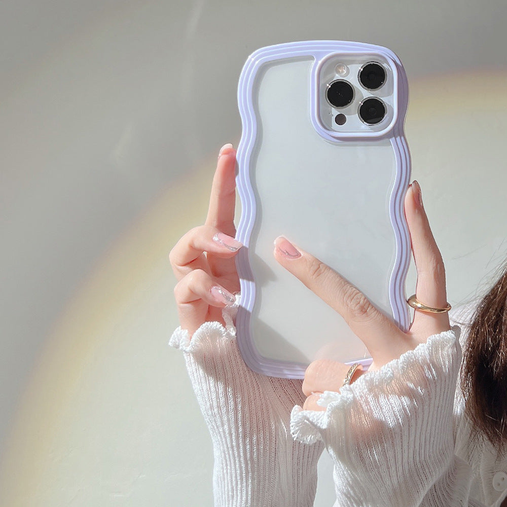 Wave Border Mobile Phone Case Solid Color Simple Candy Color - Light Blue - side view