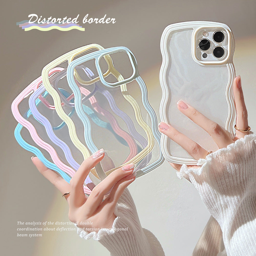Wave Border Mobile Phone Case Solid Color Simple Candy Color - Light Blue - front view