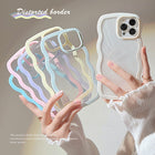 Wave Border Mobile Phone Case Solid Color Simple Candy Color - Light Blue - front view