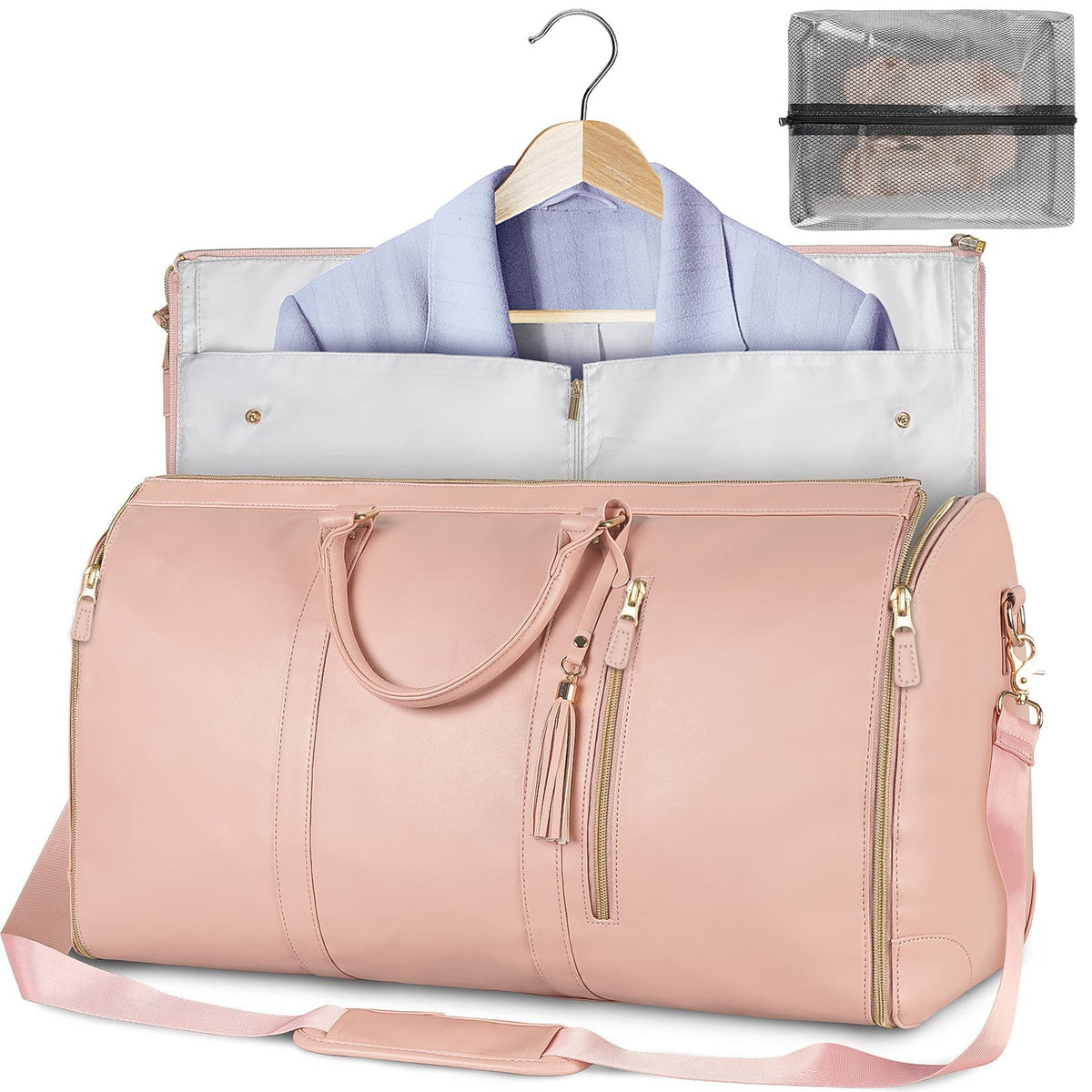 Large Capacity Travel Duffle Bag Women's Handbag Folding Suit Bag Waterproof Clothes Totes - A Black - front view