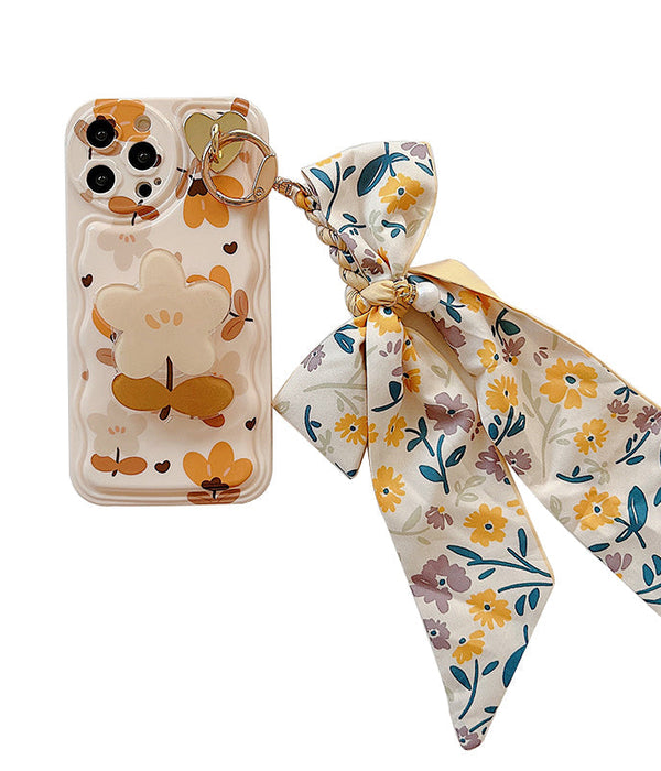 Autumn Leaves And Flowers With Bow Silk Scarf Phone Cases - Single phone case - detail close-up