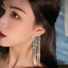 Fashionable And Simple Long Tassel Earrings - Gold left - front view