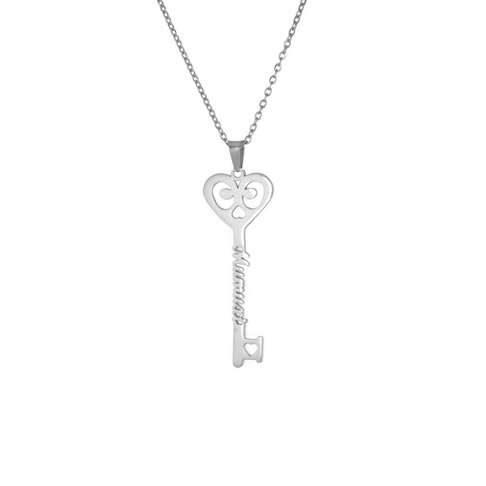 Custom Key Shaped Name Necklace Women's Stainless Steel Vertical Pendant Jewelry Couple Necklace - Rose Gold - color option displayed