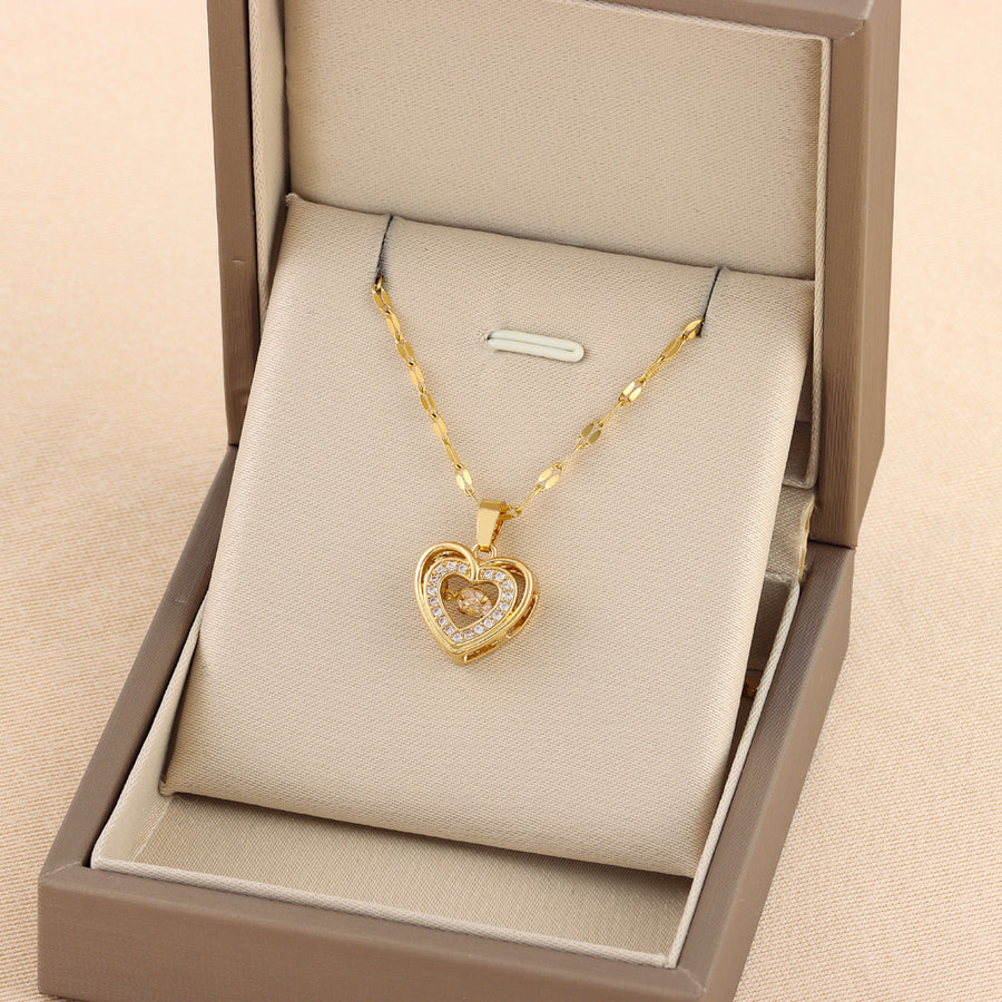 Double-Layer Love Heart Necklace – Rhinestone Pendant Gift