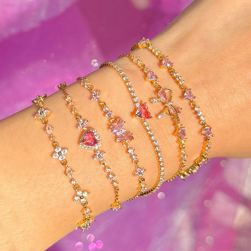Y2K Bow Heart Rhinestone Bracelet – Chic Chain Bracelet
